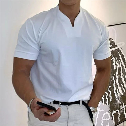 👕 49% OFF NOW! 💎 Men's Gentleman Business Short Sleeve V-Neck T-Shirt – Breathable Cotton Blend, Classic Fit & Available Up to 5XL ✨