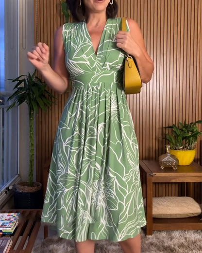 🌸49% OFF🔥2025 New Best Seller Sleeveless V-Neck Waist-Cinching Dress