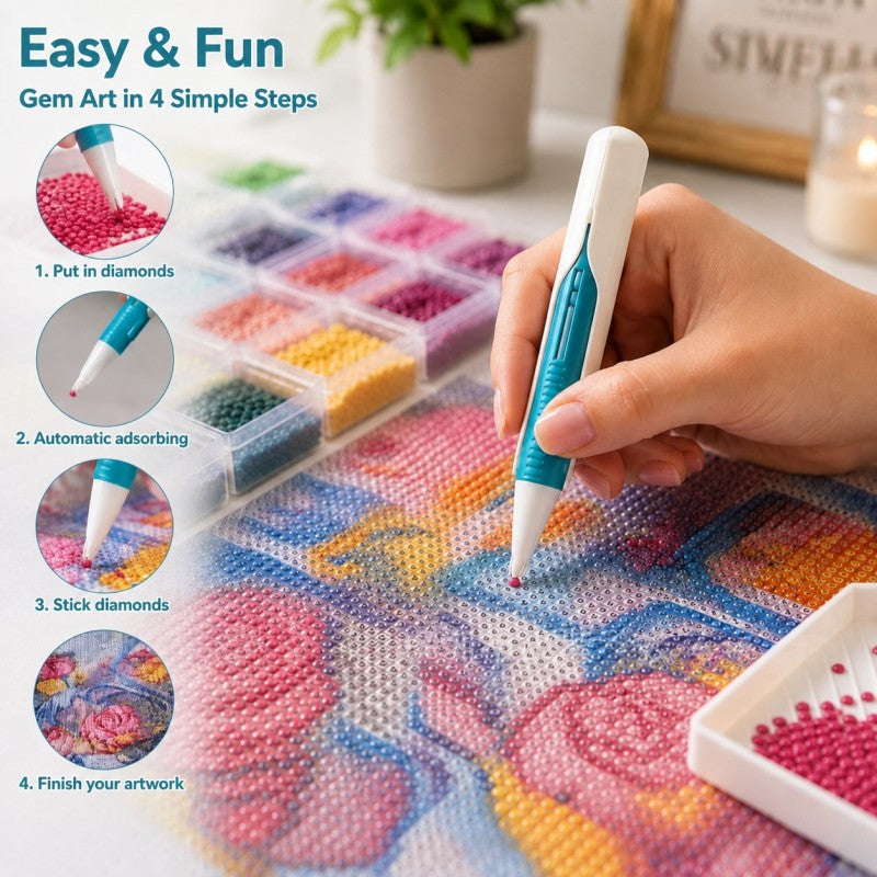 🔥 Last Day 50% OFF – 💎 Automatic Gem Art Bead Dispenser Pen & Tray Set