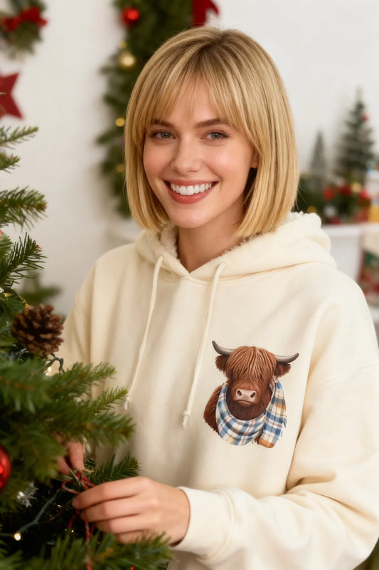 🎄🎅CHRISTMAS SALE 49% OFF!!🎁Cute Highland Cow Cozy Fleece-Lined Hooded Sweatshirt🦬
