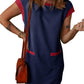💥2025 New Women's Casual Cap Sleeve Color Block Shift Tshirt Dress With Pockets