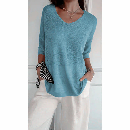 🔥Hot Sale 49% OFF🔥Solid Color V-Neck Knitted Top