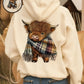 🎄🎅CHRISTMAS SALE 49% OFF!!🎁Cute Highland Cow Cozy Fleece-Lined Hooded Sweatshirt🦬