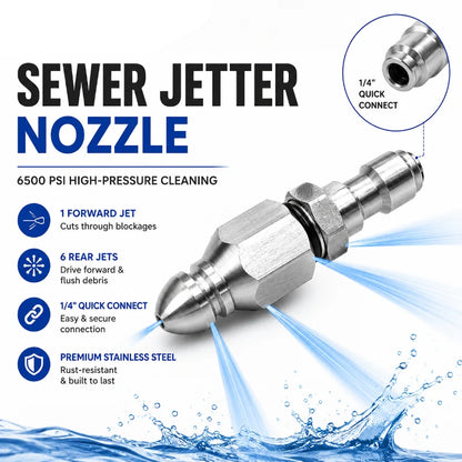 🔧 High-Pressure Drain Cleaning Nozzle – 6500 PSI Stainless Steel Sewer Jetter with 1 Forward & 6 Rear Jets