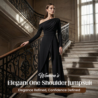 👗 49% OFF NOW! ✨ Women's Elegant One-Shoulder Jumpsuit – Wide-Leg Flow, Wrap Skirt Detail & Premium Breathable Fabric for a Chic Look 💃