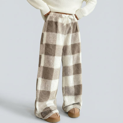 🎅LAST DAY SALE 50% OFF🔥Winter Vintage Plaid Elastic Straight Loose Thick Warm Casual Pants🌟