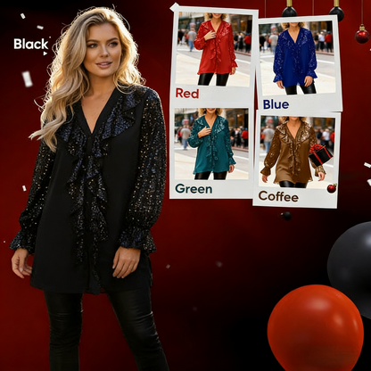 🎅 HOLIDAY HAUL SALE✨Women's V-Neck Chiffon Sequin Long Sleeve Shirt🎁