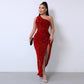 💃Christmas Gift 49% OFF!!💋Women's Glitter Sequins One Shoulder Ruched Split Thigh Bodycon Dress