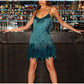 ✨🪩Women's Feather Fringe Sequin Spaghetti Strap Dress🥂