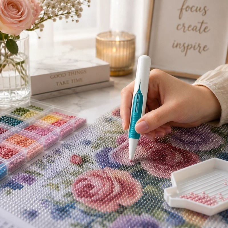 🔥 Last Day 50% OFF – 💎 Automatic Gem Art Bead Dispenser Pen & Tray Set