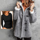 Women's Hooded Suede Coat with Plush Lining