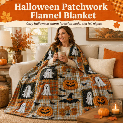 ⏳LAST DAY SALE 50%🎃Halloween Patchwork Flannel Blanket
