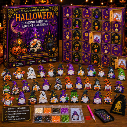 🎃💎 31-Day Halloween Diamond Painting Advent Calendar – DIY Gnome Ornament Countdown Kit