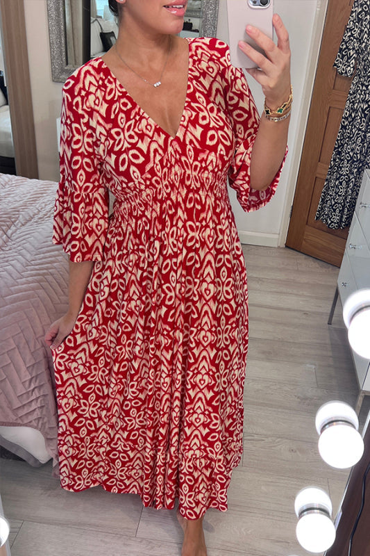 🔥Hot Sale 40% OFF 💞 Bohemian Casual Print V-Neck Long Dress