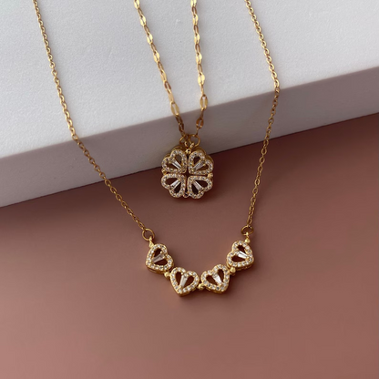 🍀💖 Magnetic Four-Leaf Clover Necklace – 2-in-1 Transforming Heart Pendant