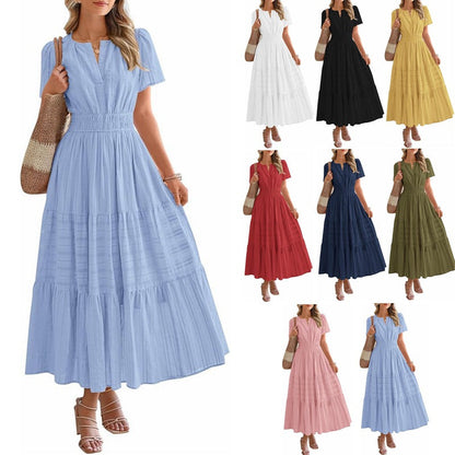 ⏰Hot Sale 49% OFF🎉Women's Lightweight Short Sleeve V Neck Elastic Waist Dress