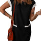 💥2025 New Women's Casual Cap Sleeve Color Block Shift Tshirt Dress With Pockets