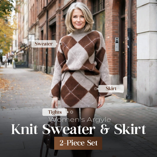 🔥Hot Sale Deals-Women's Diamond Pattern Knit Sweater & Skirt 2-Piece Set