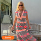 💕 Women's Loose V-Neck Vintage Stripe Pattern Sleeveless Dress