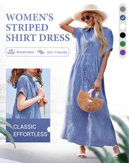 🌸Spring Sale-49% Off💃Striped Lapel Button Down Shirt Dress | With Functional Pockets
