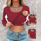 ⏰Last Day 50% OFF🍂Womens U-Neck Built-in Bra Long Sleeve Ribbed Top
