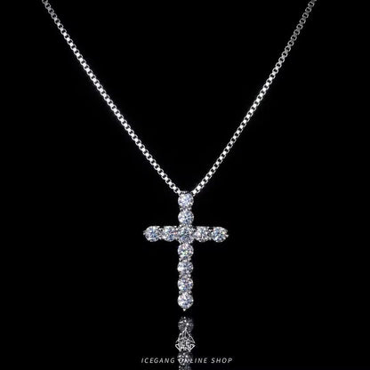 🎄Christmas promotion🎁--Moissanite Inlaid Silver Cross Necklace-Necklace Size 40cm+5cm