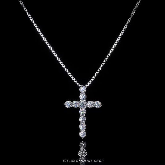 🎄Christmas promotion🎁--Moissanite Inlaid Silver Cross Necklace-Necklace Size 40cm+5cm