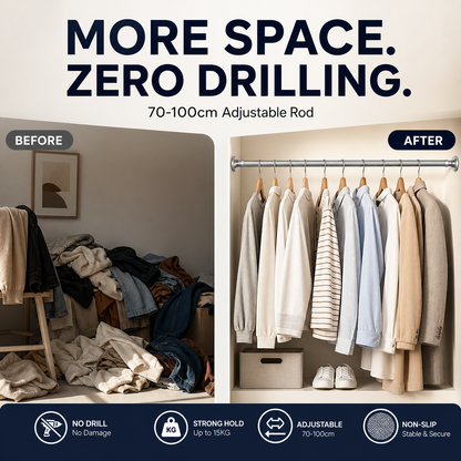 🔥50% off limited time！🥼👚 Create storage space anywhere anytime！Adjustable No-Drill Tension Rod