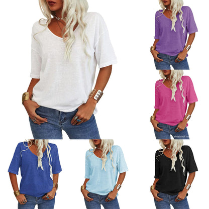 💖2025 Summer Sale 50% OFF💥Women's Solid Color V-Neck T-shirt