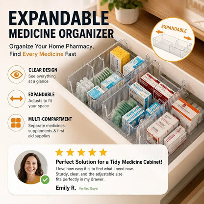 🎁Transparent Expandable Medicine Organizer — expandable, perfect for a tidy medicine cabinet 💊🗄️