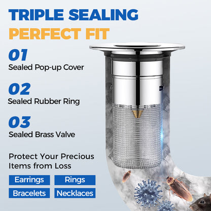 🚰 Pop-Up Sink Drain Stopper – Built-In Hair Catcher & Filter Basket