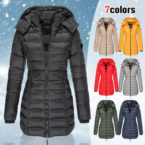 Winter women's mid-length padded jacket warm solid color hooded jacket【FREE SHIPPING】