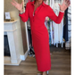 🔥Women's Sexy Red Long Sleeve Lapel Dress