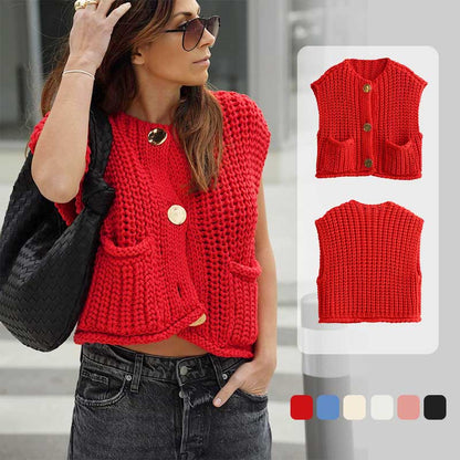 ✨HOT SALE 49% - Women’s Chunky Knit Button-Down Sweater Vest