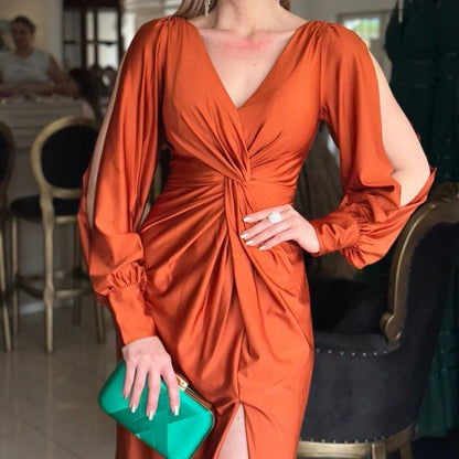 ✨Women's Glossy Flowy Solid Color Floor-Length Dress