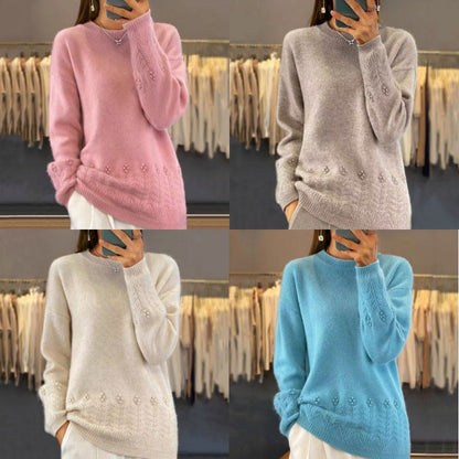 Women's Retro Solid Color Crewneck Knit Sweater