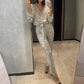 🔥Black Friday Mega Sale🔥Women's Sparkly V Neck Belted Jumpsuits