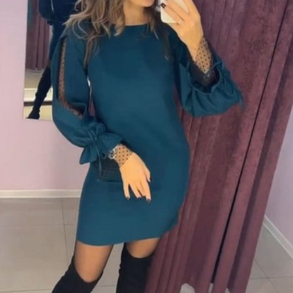 🌿✨Long Sleeve Mesh Dress with Round Neck💃