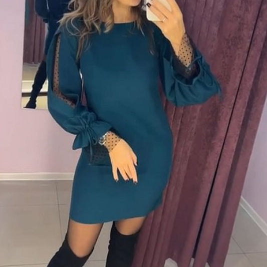 🌿✨Long Sleeve Mesh Dress with Round Neck💃