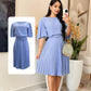 💙Elegant Round Neck Pleated Dress with Belt