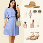 💙Elegant Round Neck Pleated Dress with Belt