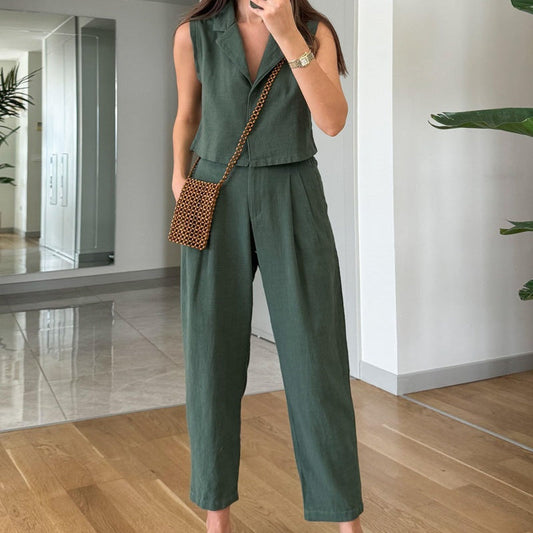 Solid Vest Top & Pants 2-Piece Set