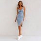 🌸Spring Specials🌸 Adjustable strap U-neck split denim bodycon cami dress