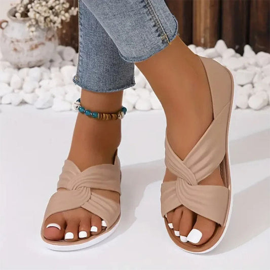 Comfort Solid Color Bowtie Flat Sandals