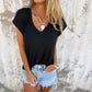 Simple Solid Color V-Neck Cap Sleeve Top