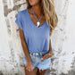 Simple Solid Color V-Neck Cap Sleeve Top