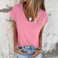 Simple Solid Color V-Neck Cap Sleeve Top