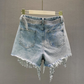 Punk Denim Shorts with Fringe