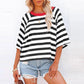 Women's Round Neck Striped Short Sleeve Casual Top