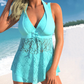 Women's V-Neck Lace Swimdress ＆ Boyshorts Two-Piece Set